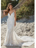 Heavily Sequined Embroidered Tulle Lace Sexy Fit-n-flare Wedding Dress